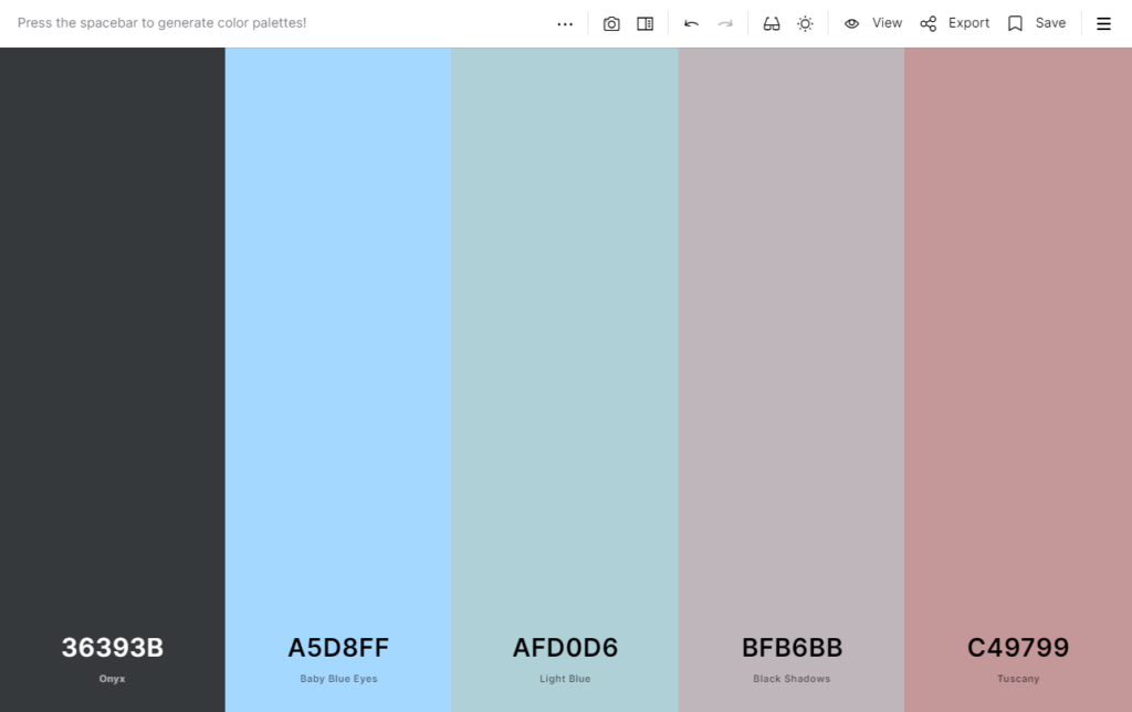 Coolors colour palettes