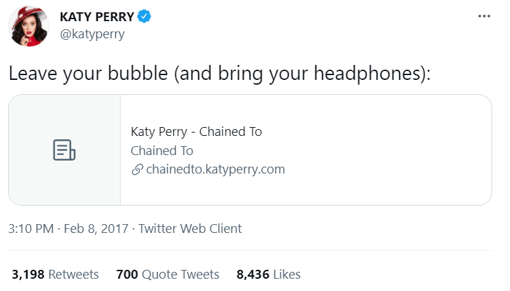 Katy Perry's tweet advertising the secret locations