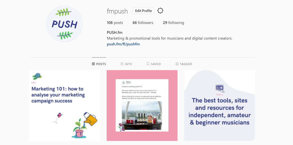 PUSH fm Instagram page