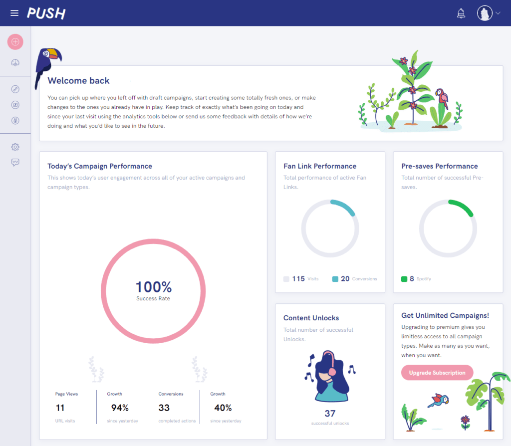 PUSH fm dashboard