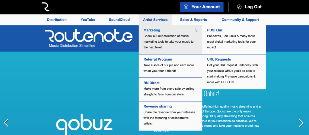 RouteNote marketing page