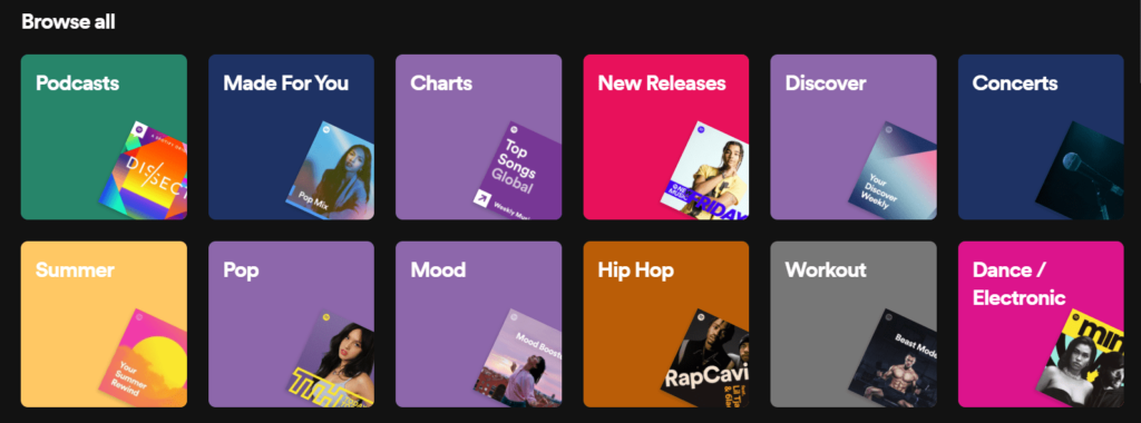 Spotify search page