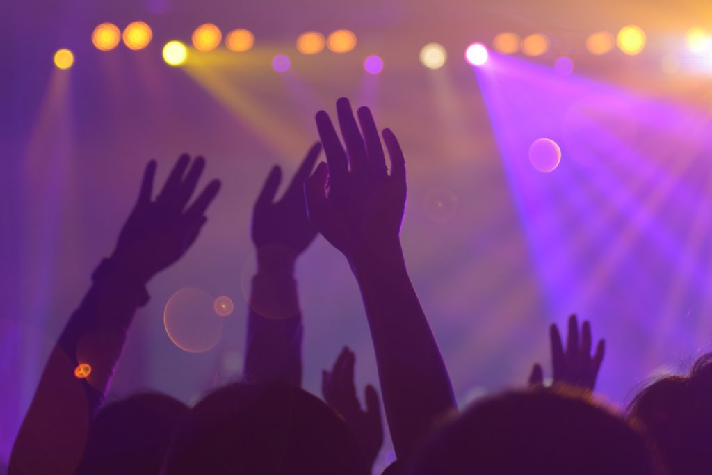 Fans raised hands in a crowd