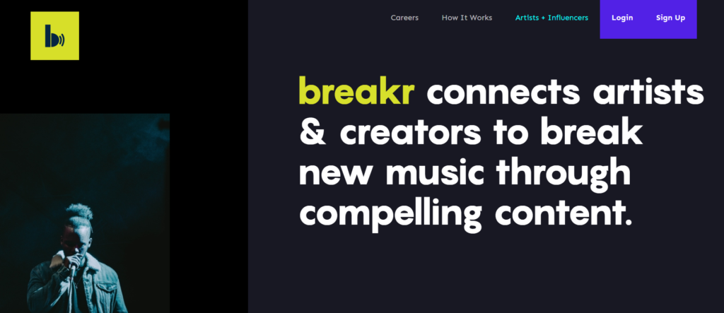 Breakr web homepage