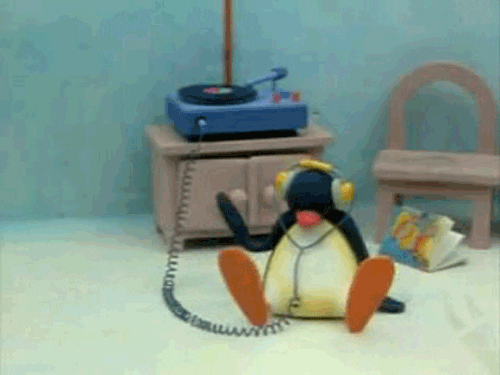 Pingu listening to music