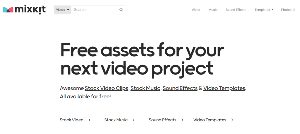 Mixkit homepage