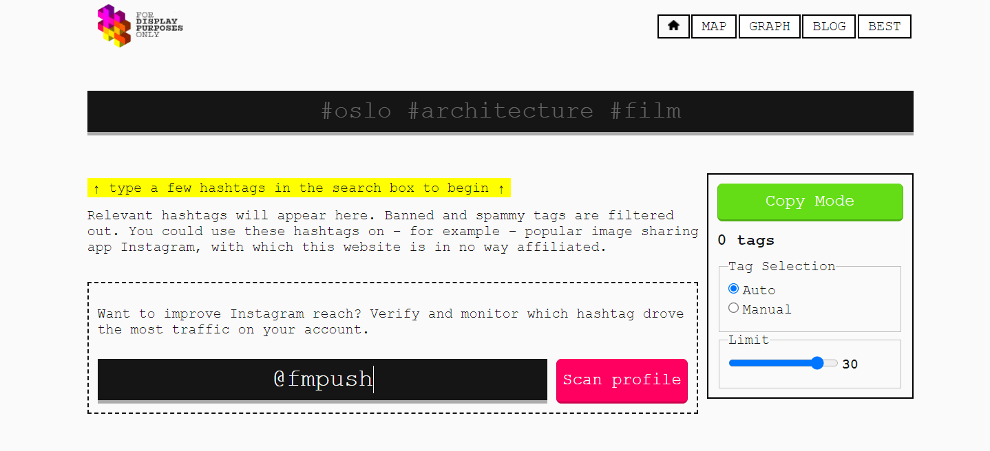 Display Purposes a free hashtag generator for Instagram PUSH fm Display Purposes a free hashtag generator for Instagram PUSH fm