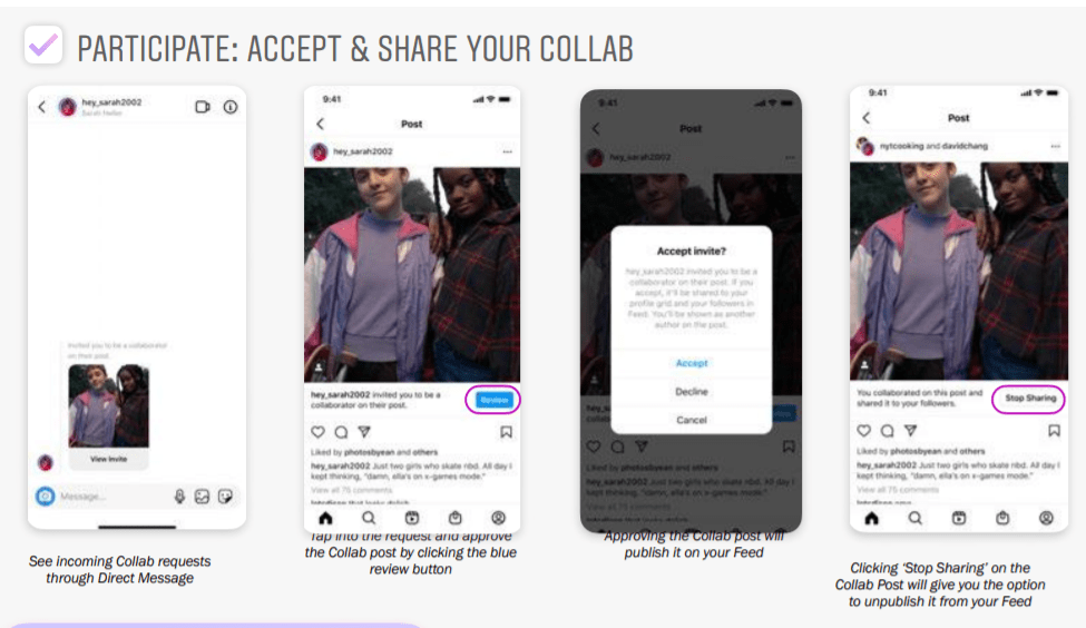 Instagram collaboration, how to accept