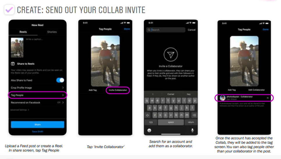 Instagram break down of how to create a collab