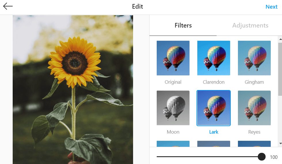 Instagram filter options