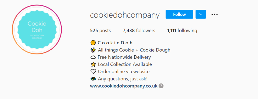 Cookie doh Instagram bio