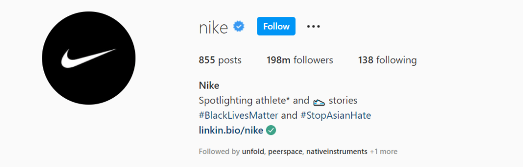 Nike Instagram page