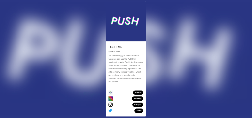 PUSH.fm Fan Link example