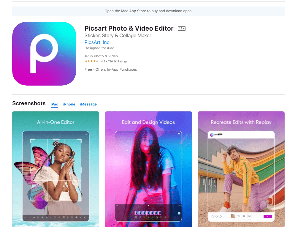 Picsart Apple App Store preview