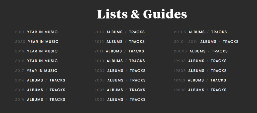 Pitchfork albums from the decades
