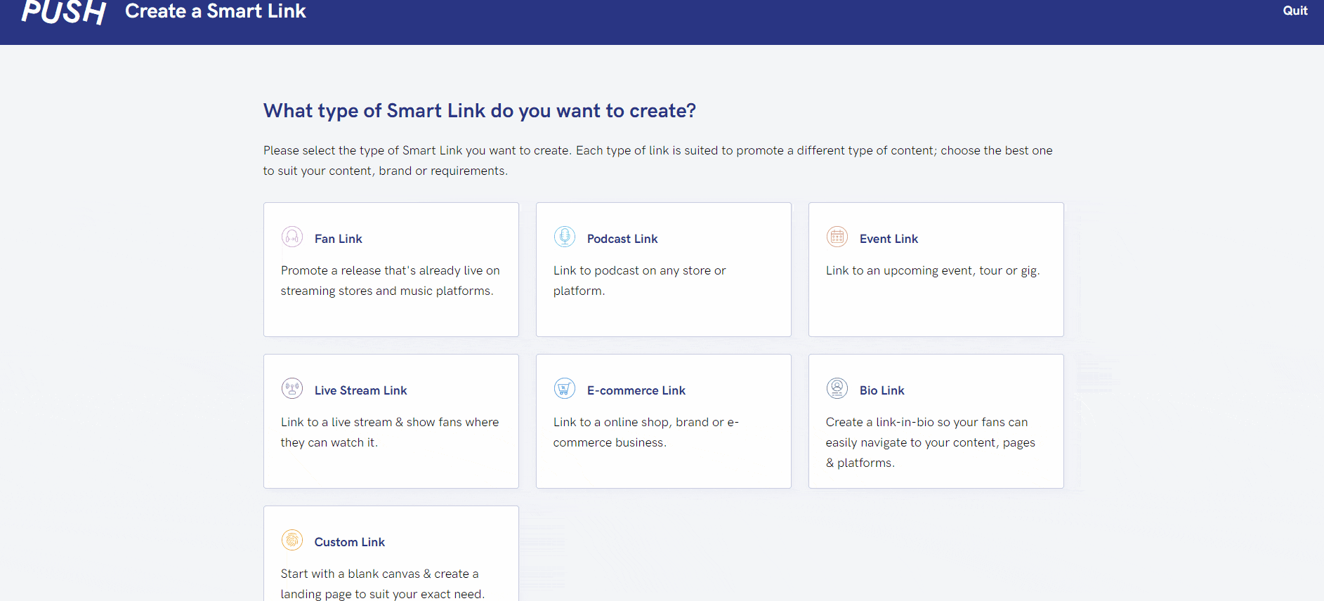 GIF showing the Smart Link template options and selecting Event Link
