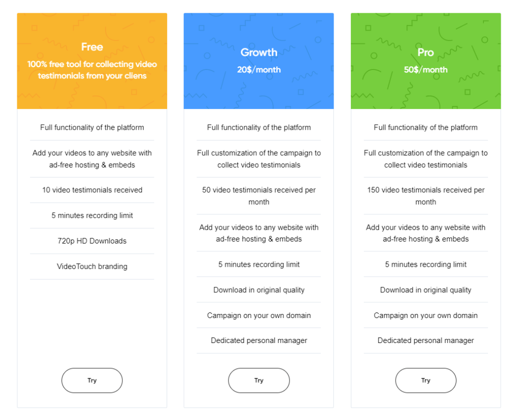 VideoTouch pricing plan