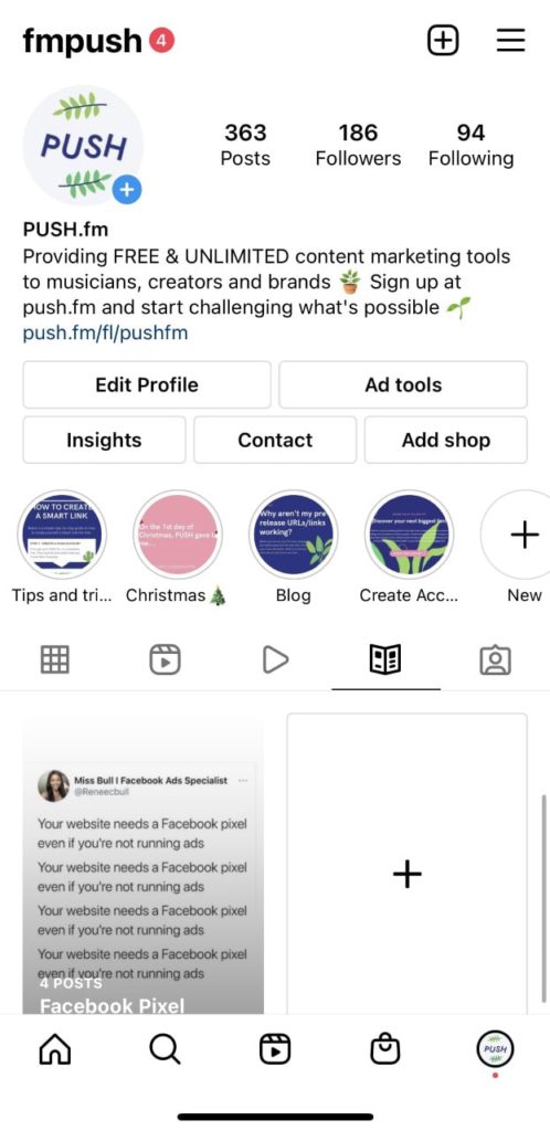 PUSH.fm Instagram displaying where guides appear