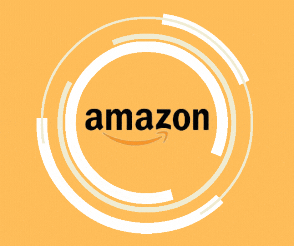 Amazon logo on yellow background with moving circle surrounding it