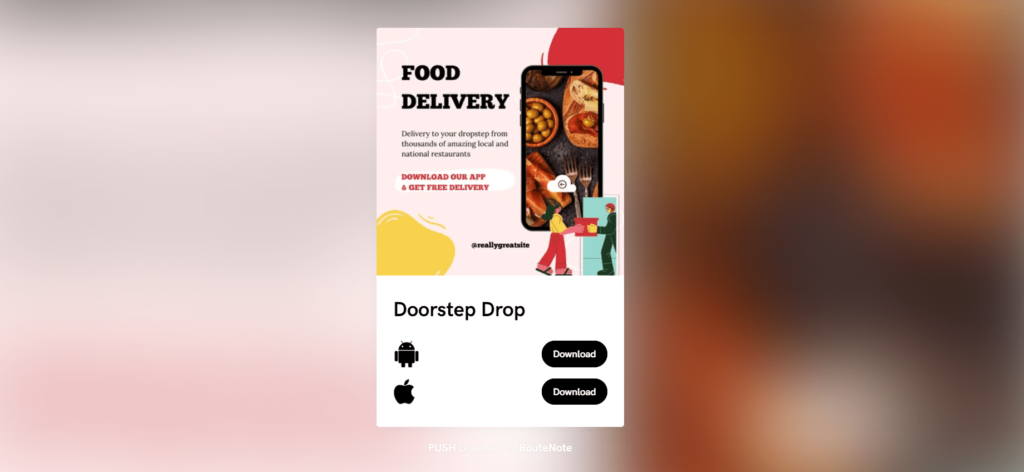 Food delivery app Custom Link example