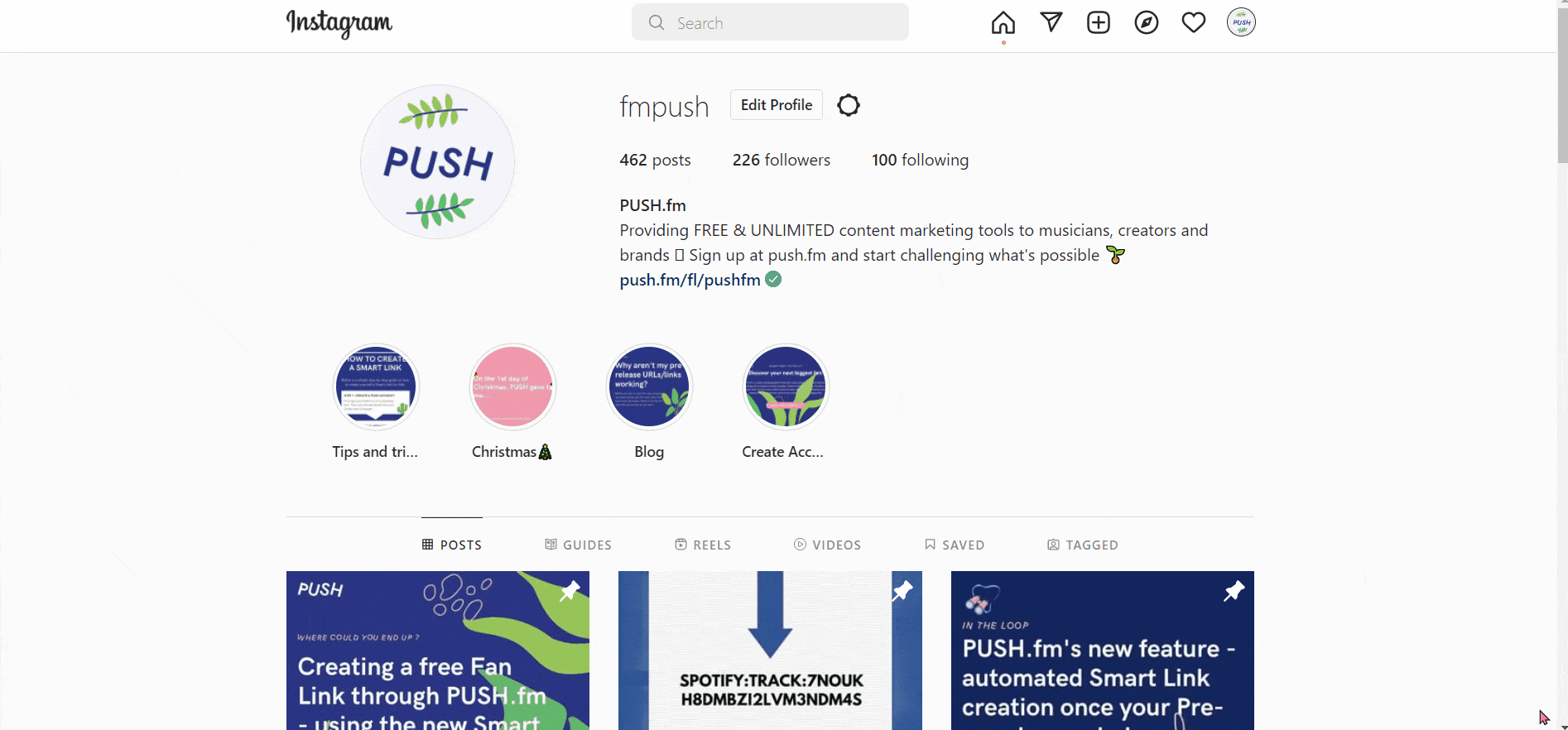 PUSH.fm Instagram Bio Link GIF