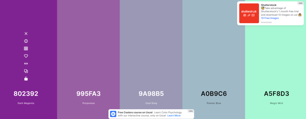 Purple to mint colour palette example