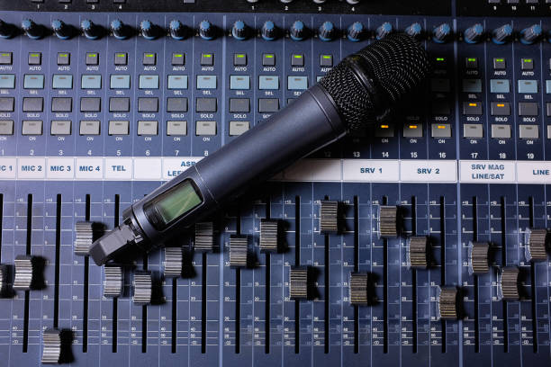 Mixing equipment with a microphone placed on top.