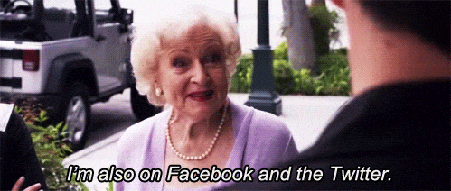 Lady saying "I'm also on Facebook and the Twitter GIF"