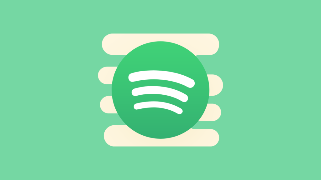 Pale green background. In the foreground are 4 white rounded lines with a Spotify logo overlayed.