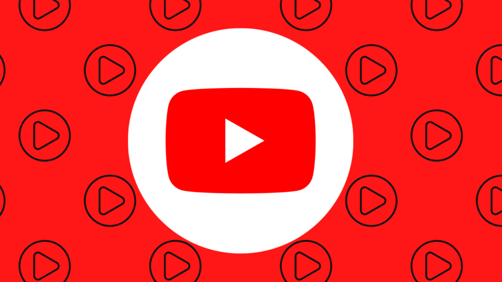 Red background with small play buttons across. In the middle is a big YouTube logo.