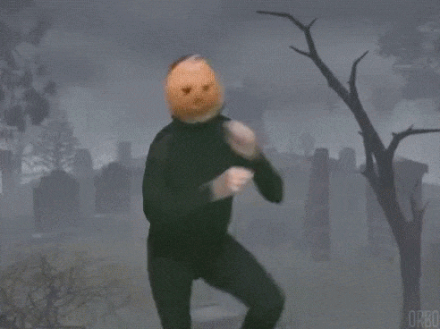 Pumpkin head man dancing GIF
