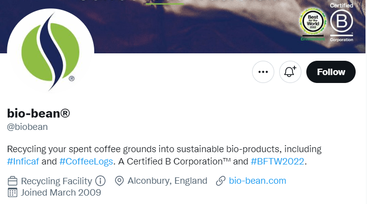 bio-bean Twitter bio