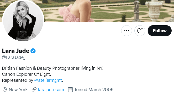 Lara Jade Twitter bio