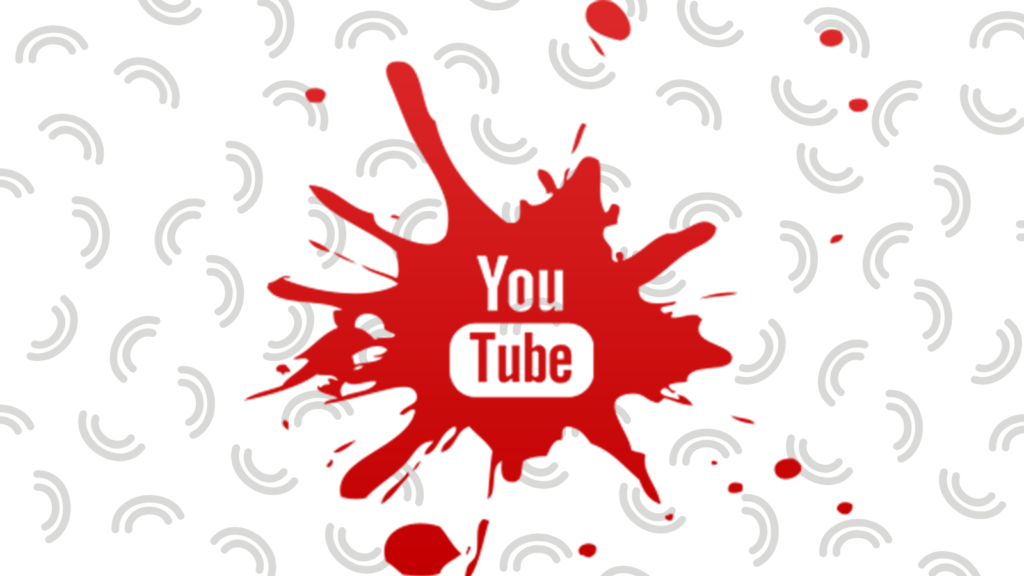 Red paint splatter with YouTube logo in the middle. In the background are purple rainbow shapes