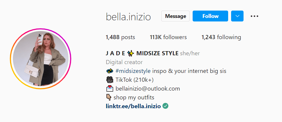 bella.inizio Instagram bio