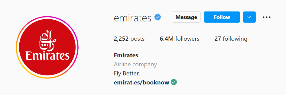 Emirates Instagram bio