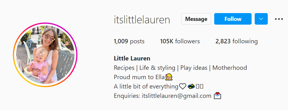 itslittlelauren Instagram bio