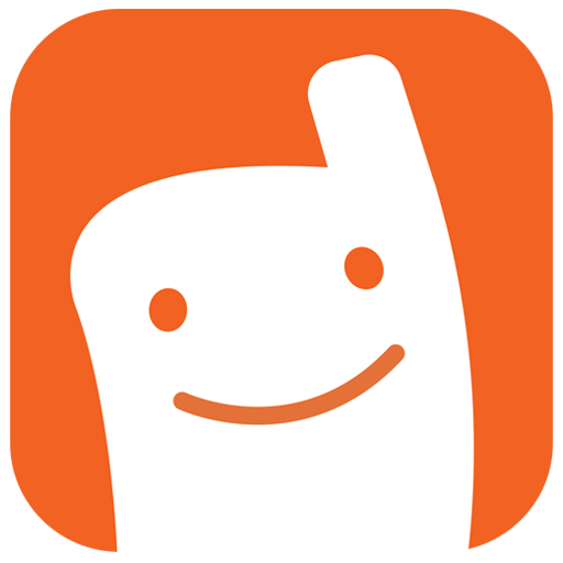 Orange square with rounded edges. In the centre of the app is a white walkie talkies character with a smiley face.