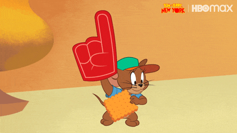 Jerry the mouse with a foam finger GIF