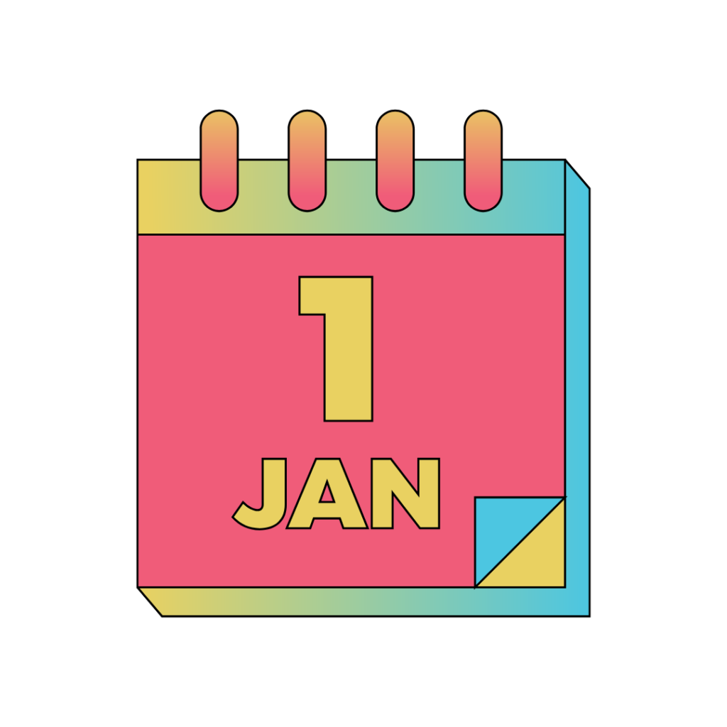 Calendar with 1st January showing