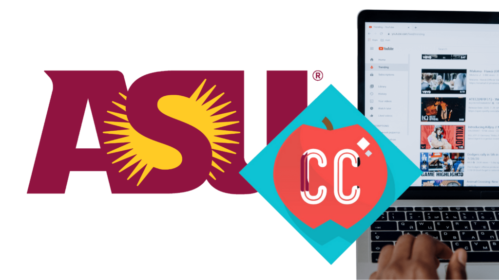 ASU and Crash Course logos next to a laptop screen displaying YouTube.