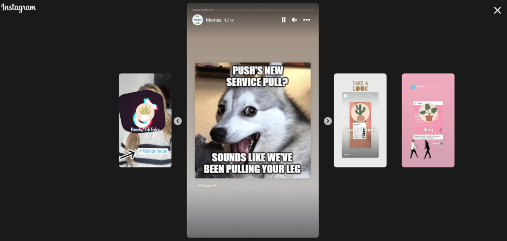 Screenshot of PUSH stories