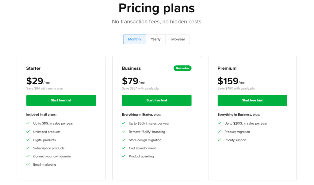 Sellfy pricing