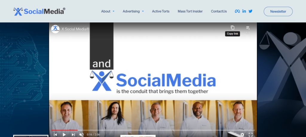 X Social Media are sueing social media platform X: X Social Media web homepage 
