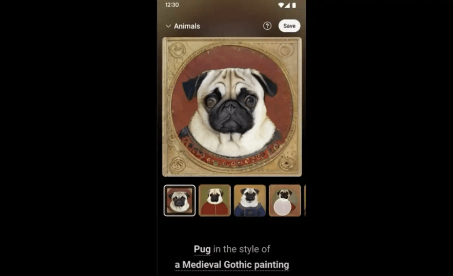 YouTube Music introduce custom AI-generated playlist artwork. A medieval Gothic painting of a pug.