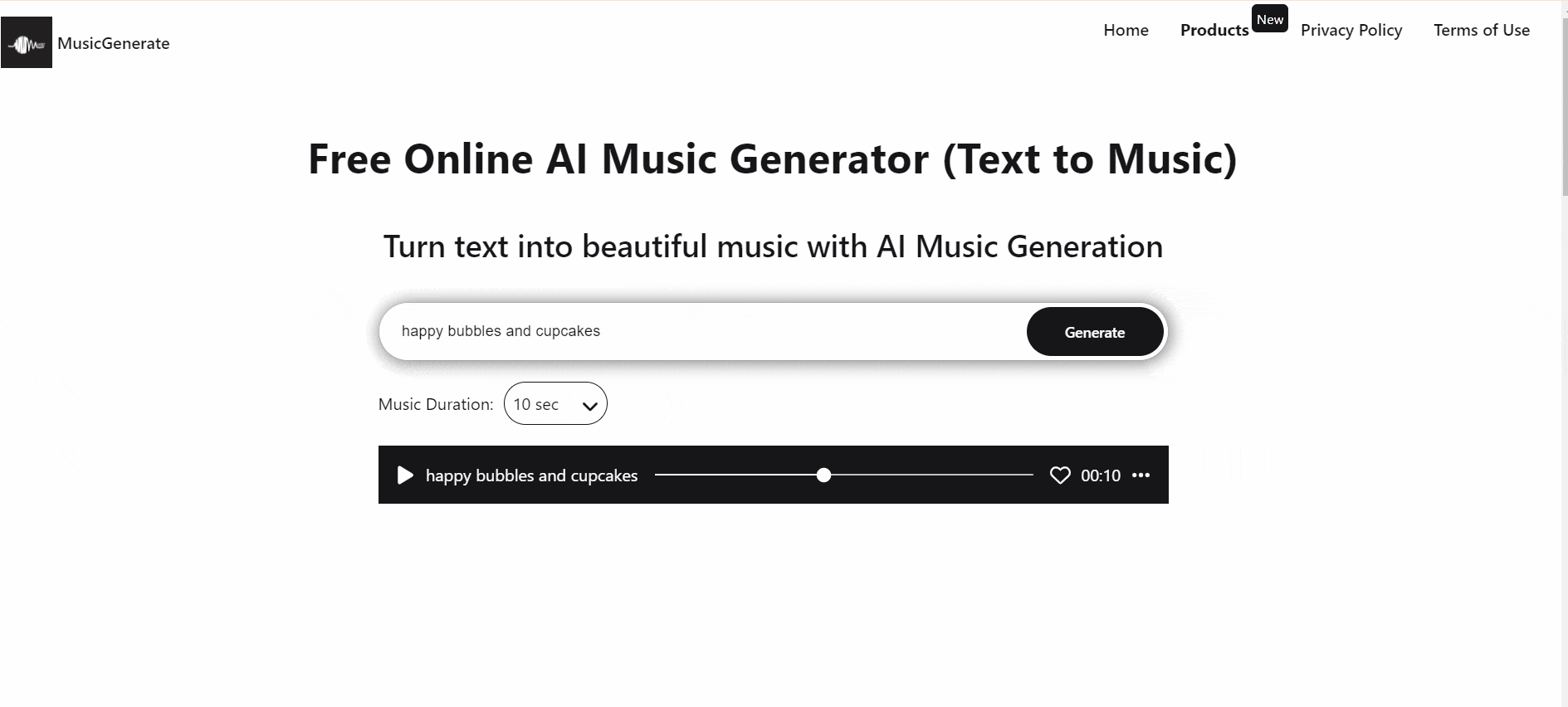 Music Generate - a free online text-to-music AI tool. GIF showing the download process.