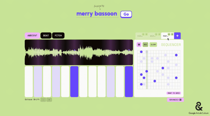 Instrument Playground - Google's brand-new AI music tool. Screenshot of Instrument Playground.