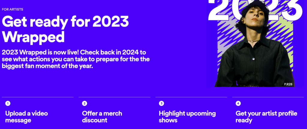 Spotify Wrapped for Artists 2023. Screenshot of the Spotify for Artists Wrapped banner.