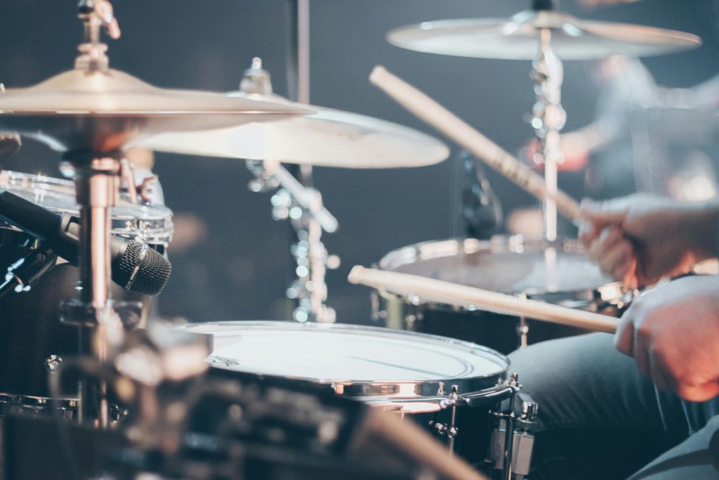 A music fan's consumer journey map - everything you need to know. Photo of a drum kit up close.