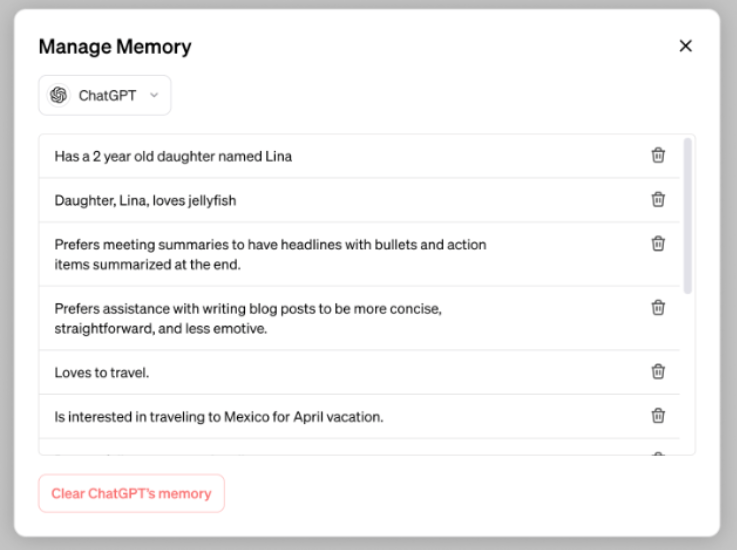 ChatGPT's new memory feature - control your conversations like never before. Screenshot of how the process will work.